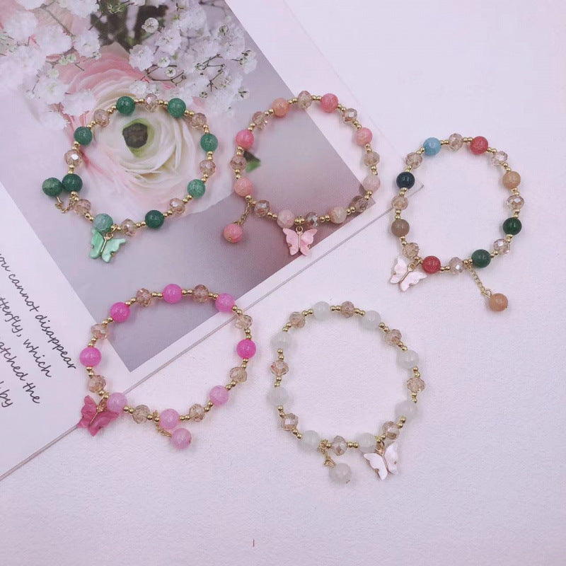 Korean-style Imitation Jade Crystal Bracelet With Butterfly And Flower Design