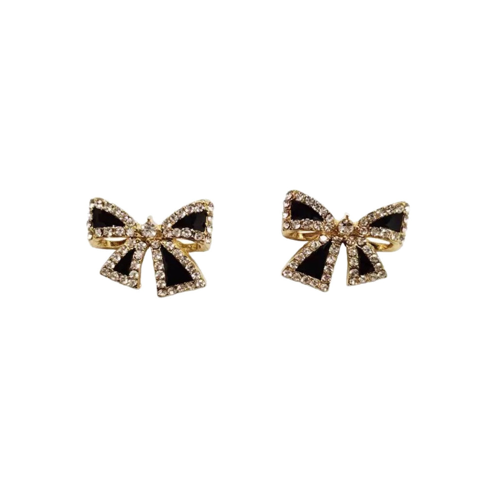 Exquisite And Compact Black Bow Stud Earrings