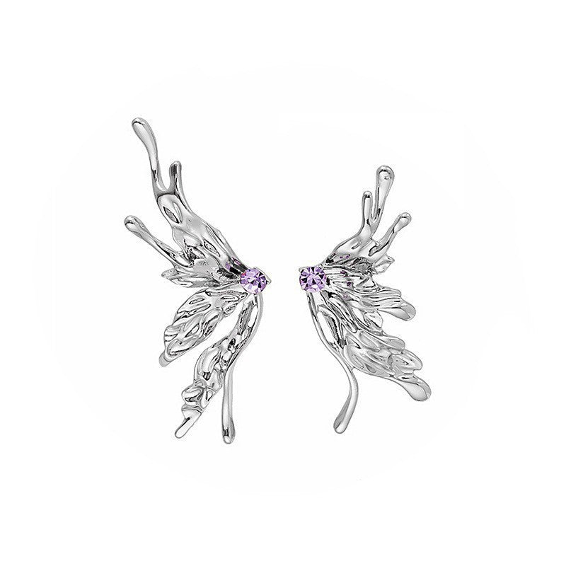 Cool Understated Liquid-style Purple Diamond-studded Zircon Butterfly Earrings