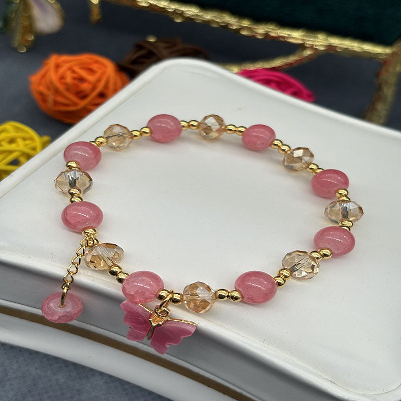 Korean-style Imitation Jade Crystal Bracelet With Butterfly And Flower Design