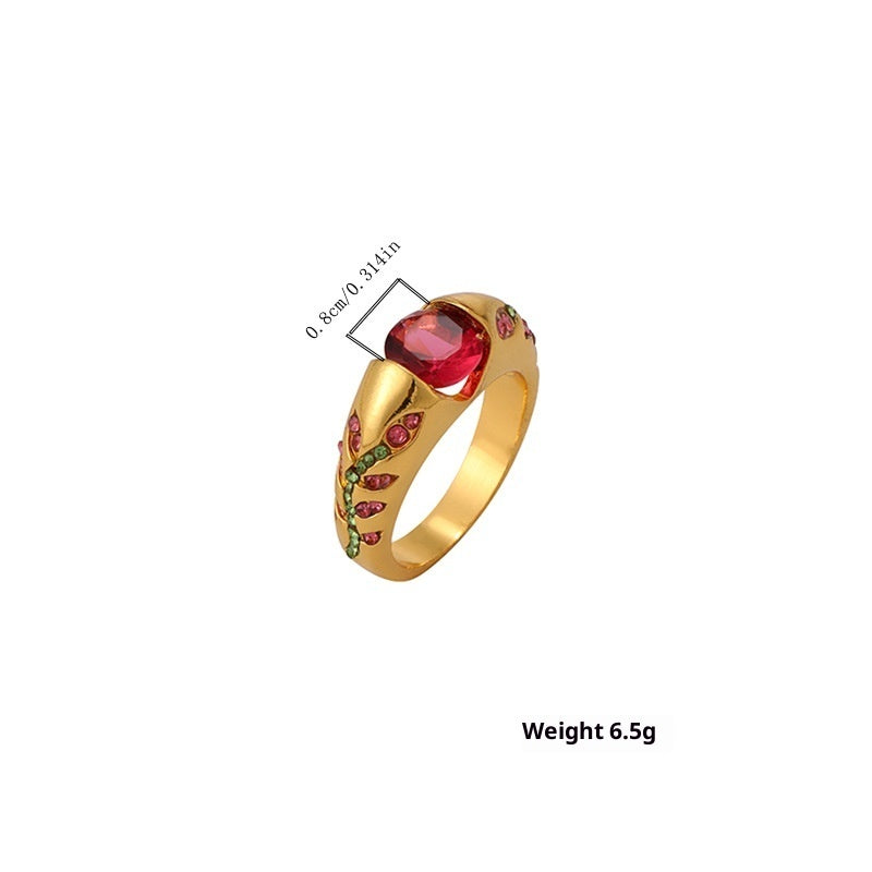 Leaf Style Zirconium Inlaid Ring, Simple And Stylish