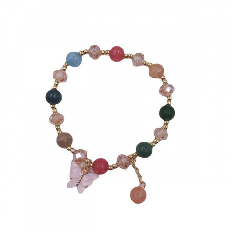 Korean-style Imitation Jade Crystal Bracelet With Butterfly And Flower Design