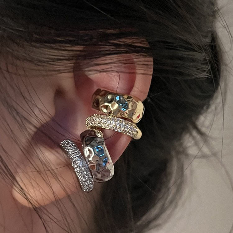 Metal Double Layer Ear Cuff With A Sparkling Diamond Like Finishno Piercing Required