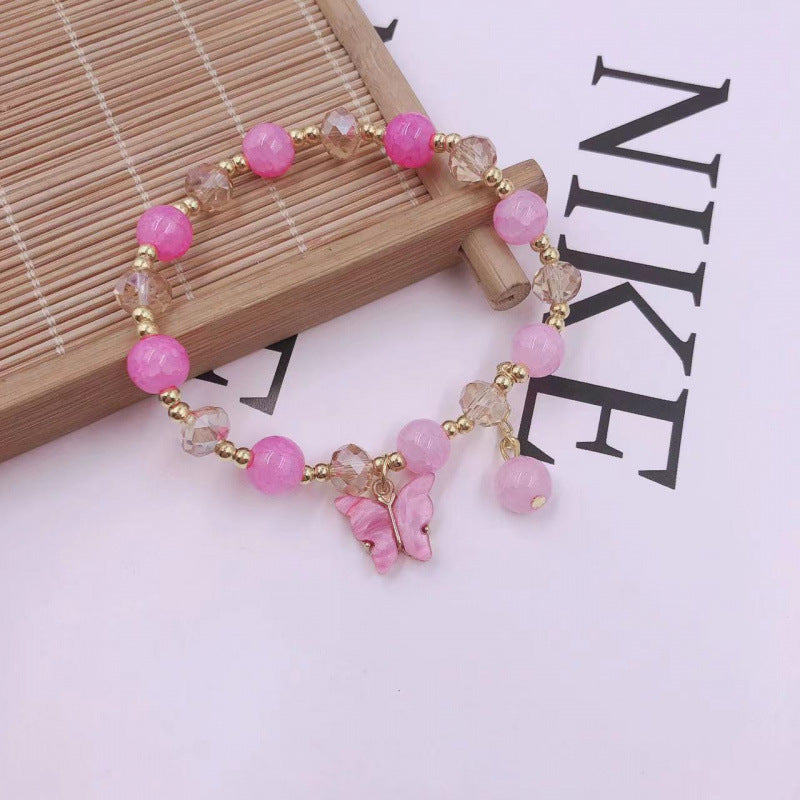 Korean-style Imitation Jade Crystal Bracelet With Butterfly And Flower Design